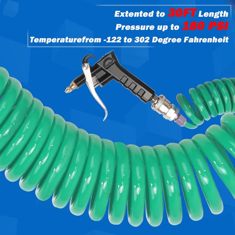 Boeray Heavy Duty Truck Air Duster Blow Gun Cleaning with 9 Meter Long Coil and 2 interchangeable nozzle tips- Green Air Seat Blow Gun Kit - Image 3